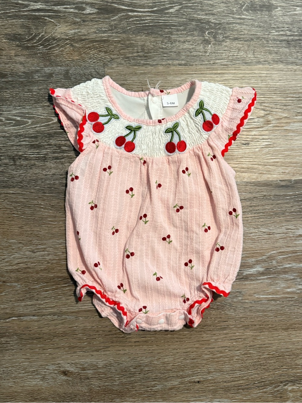 Cherry Embroidered Baby Girl Bubble Romper